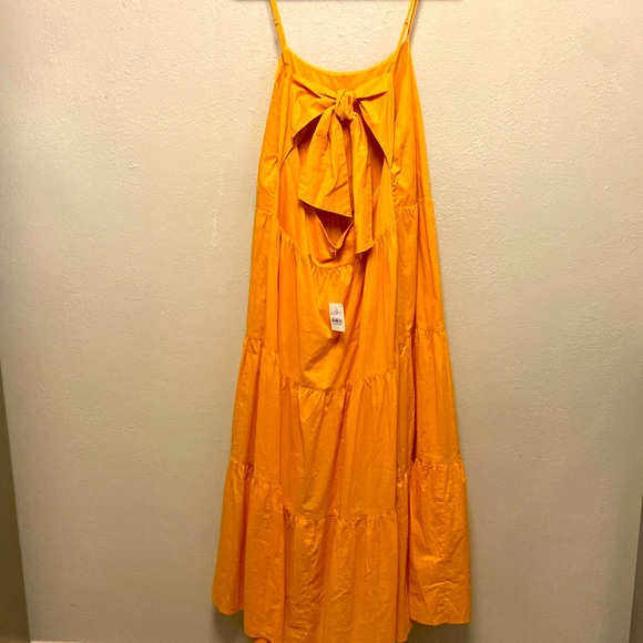 LOFT Beach NWT Size Large Marigold Yellow Open Tie Back Tiered Maxi Dress 3201 - Picture 7 of 11